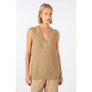 AMO Jean Open Knit Jerry Sweater Vest Tan Brown Size XS Pima Cotton